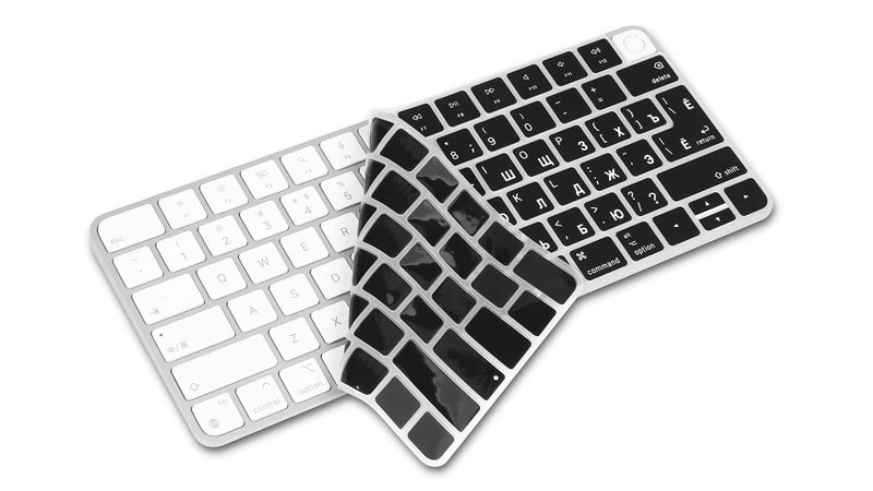 XSKN Shortcut and Language seriers Silicone Keyboard Cover Skin for 2021 New M1 Chip iMac Magic Keyboard with Touch ID A2449 with Lock Key A2450 Without Numeric keypad (US&EU Version Russian Black) - Image 3