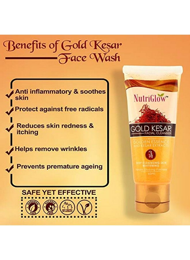 NUTRIGLOW Gold Kesar Face Wash For Deep Cleansing And Radiant Skin Tan Removal Skin Tightening Non Foaming Face Wash All Skin Types No Paraben & Sulphate 65Ml Each Pack Of 5 - Image 4
