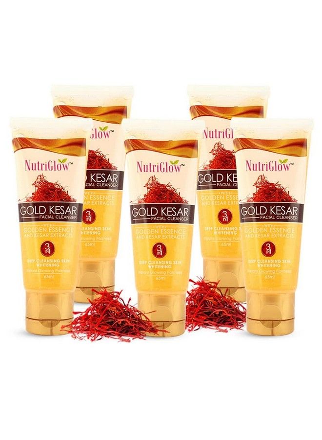 NUTRIGLOW Gold Kesar Face Wash For Deep Cleansing And Radiant Skin Tan Removal Skin Tightening Non Foaming Face Wash All Skin Types No Paraben & Sulphate 65Ml Each Pack Of 5 - Image 1