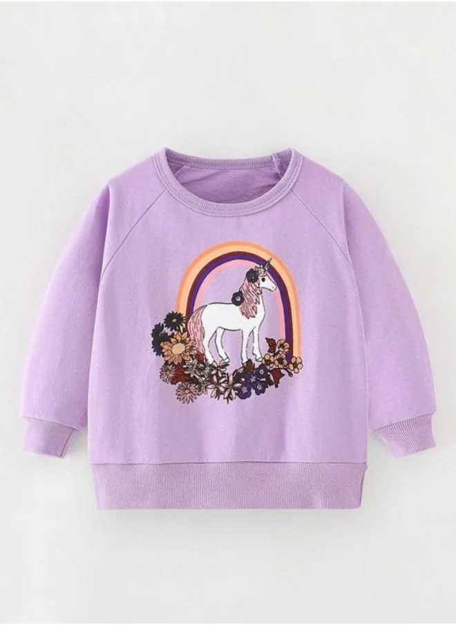 يونيكي Lavender Printed Long Sleeve Crew Neck T-Shirt