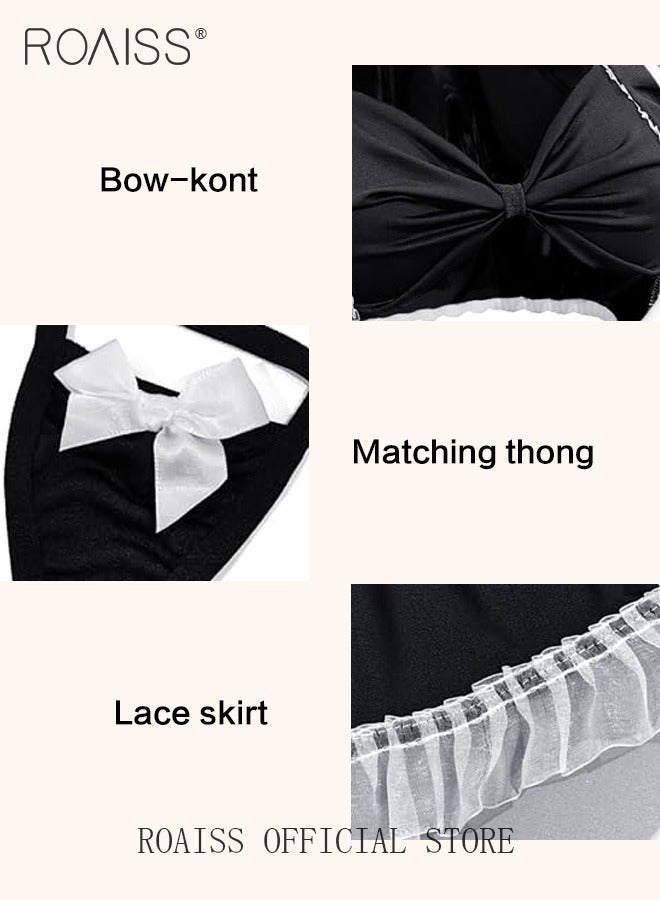 roaiss Maid Cosplay Lingerie Suit for Women Breathable and Soft Quality Outfit Cup Top and Mini Back Open Skirt with Bow Babydoll Set Ladies 5 Pack Maid Themed Fancy Slit Dress - Image 2