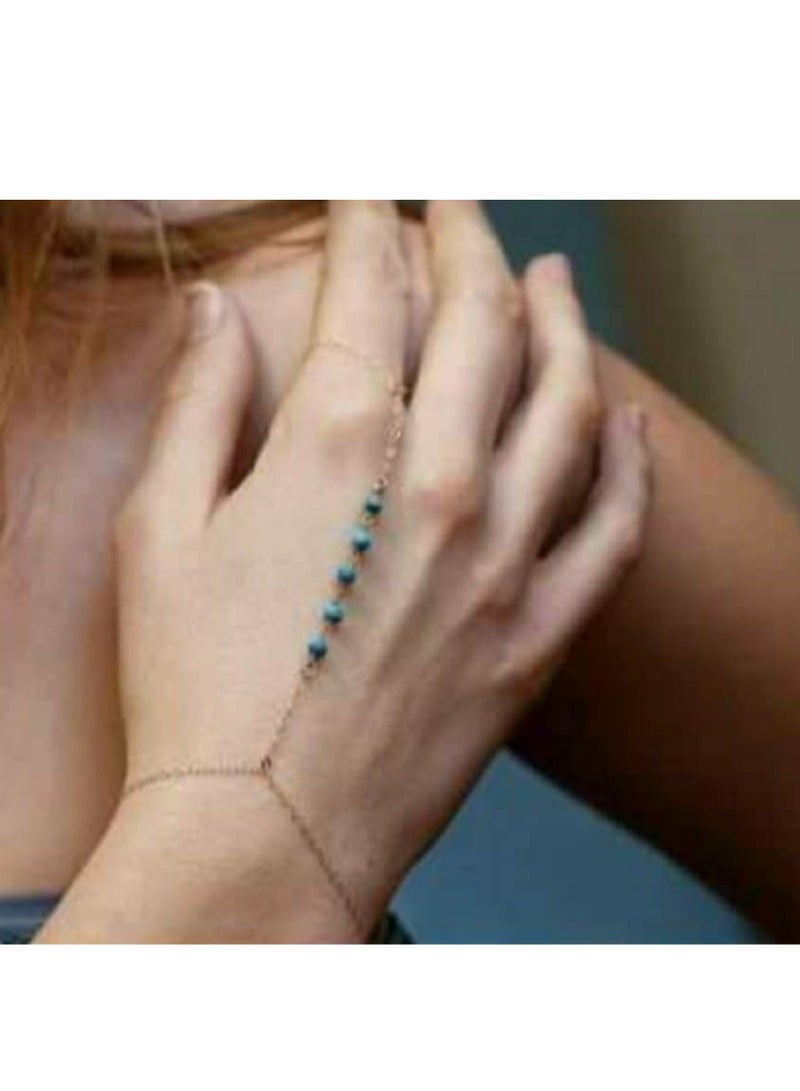RA accessories Women New Design  Bracelet Of Silvery Chain With Turquoise Beads - Image 1