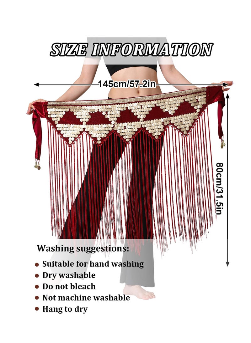 SYOSI - Womens Belly Dance Hip Scarf Tassel Skirt Fringe Wrap Rave Sequin for Costume Zumba Yoga Class Performance - Image 1