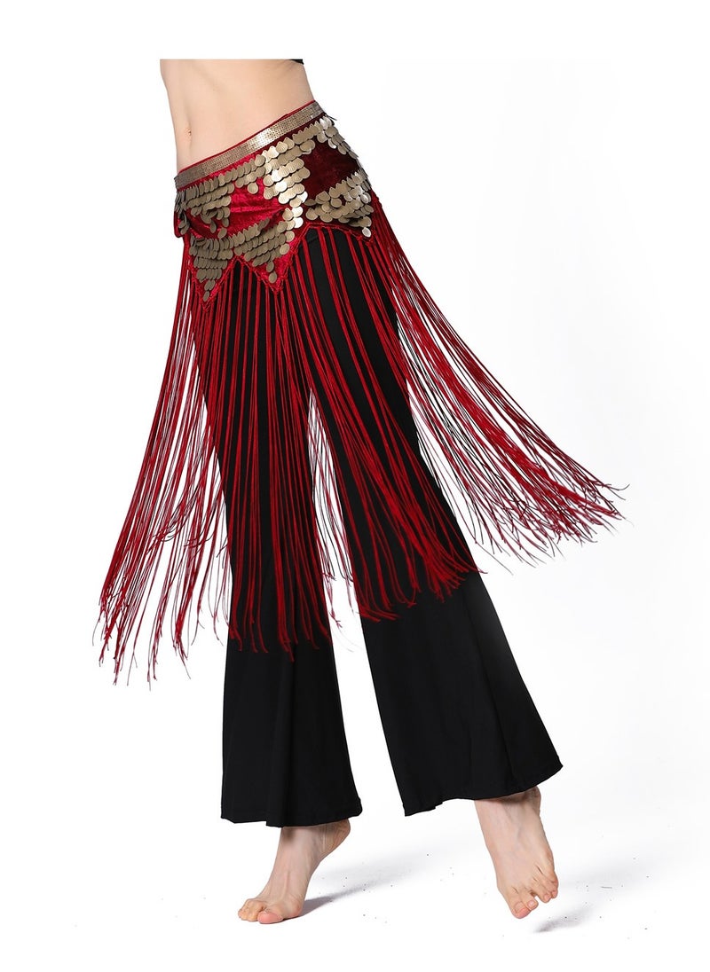 SYOSI - Womens Belly Dance Hip Scarf Tassel Skirt Fringe Wrap Rave Sequin for Costume Zumba Yoga Class Performance - Image 1