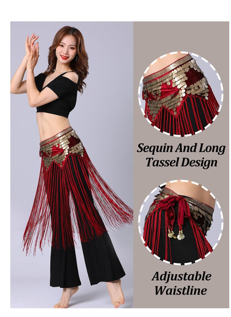 SYOSI - Womens Belly Dance Hip Scarf Tassel Skirt Fringe Wrap Rave Sequin for Costume Zumba Yoga Class Performance - Image 1