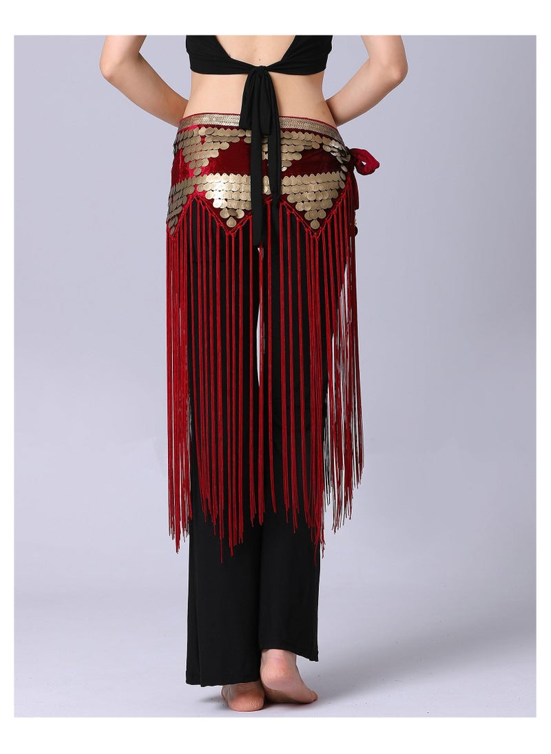 SYOSI - Womens Belly Dance Hip Scarf Tassel Skirt Fringe Wrap Rave Sequin for Costume Zumba Yoga Class Performance - Image 1