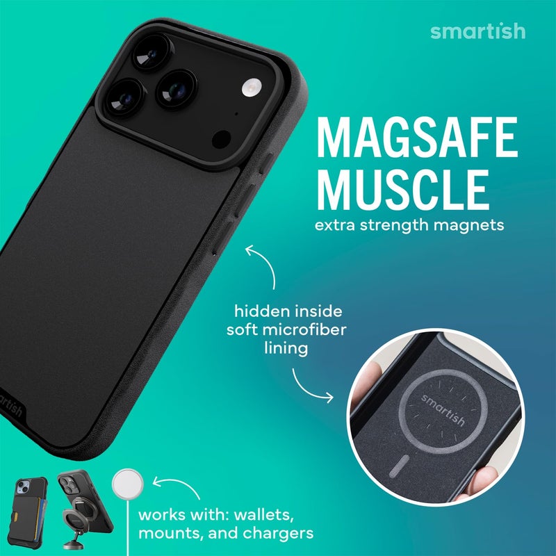 SmartishÂ® iPhone 17 Pro MagSafe Case - Gripmunk Magnetic Slim Case [Lightweight + Protective] Thin Grip Cover with Microfiber Lining for Apple iPhone 17 Pro - Black Tie Affair - Image 3