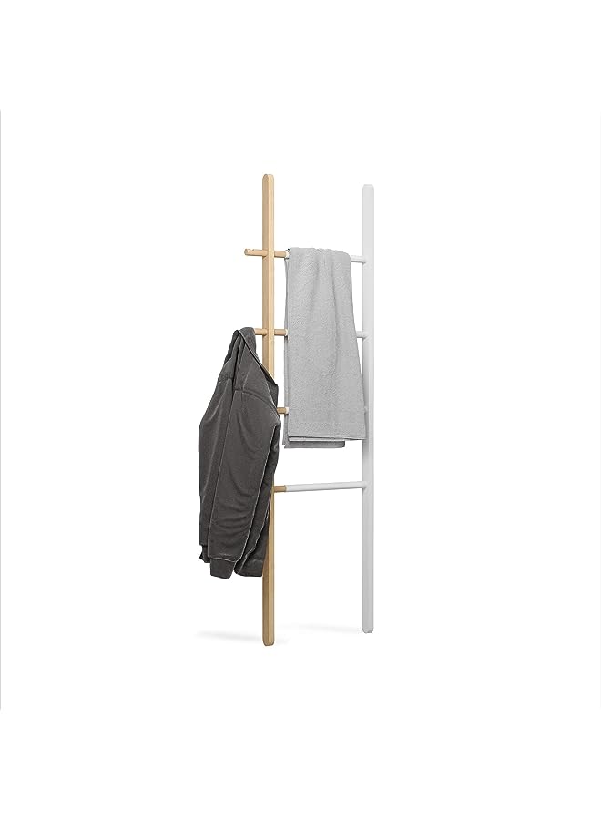 Hub Ladder Rack - Adjustable Width Freestanding Rack to hang Towels, Clothing and more in Bathroom, Bedroom or Entryway, White/Nature - Image 1