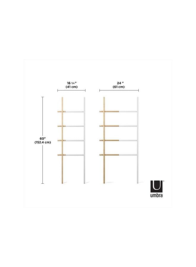 Hub Ladder Rack - Adjustable Width Freestanding Rack to hang Towels, Clothing and more in Bathroom, Bedroom or Entryway, White/Nature - Image 3