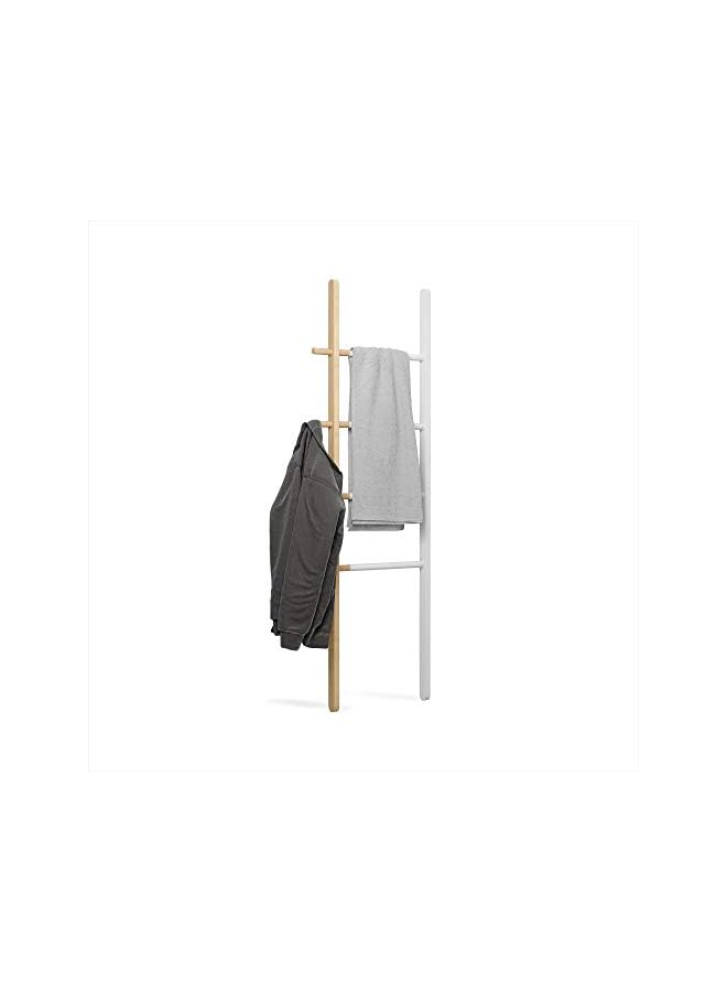 Hub Ladder Rack - Adjustable Width Freestanding Rack to hang Towels, Clothing and more in Bathroom, Bedroom or Entryway, White/Nature - Image 2