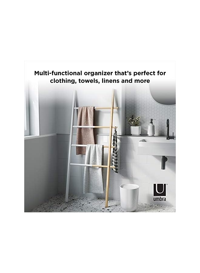Hub Ladder Rack - Adjustable Width Freestanding Rack to hang Towels, Clothing and more in Bathroom, Bedroom or Entryway, White/Nature - Image 4
