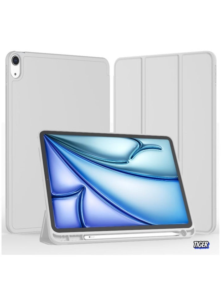 TIGER iPad Air 11 Inch Case M2 2024 – Compatible with iPad Air 5th/4th Generation (2022/2020) 10.9 Inch, Trifold Stand Smart Case with Pencil Holder, Silver Gray - Image 1