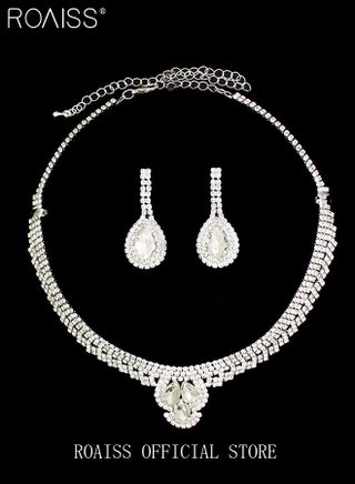 3 Pcs Silver Tone Teardrop Halo Bridal Jewelry Set, Sparkling Cubic Zirconia & Rhinestone Necklace Earrings Set for Women, Elegant Multi-Row Choker Necklace with Drop Dangle Earrings, Clear Crystal Pave Copper Statement Jewelry Set for Wedding Prom, Glamorous CZ Choker and Earrings Set for Formal Party Red Carpet, Bridal Evening Dress Accessories - view 3
