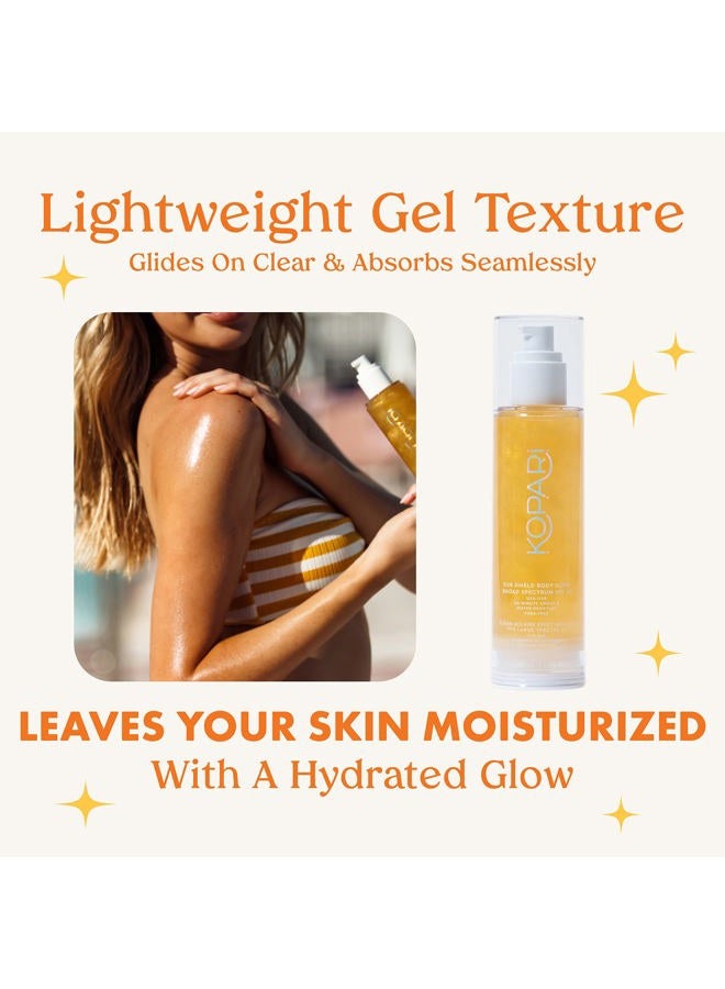 Kopari Sun Shield Body Glow, Broad Spectrum SPF 50, Lightweight Shimmering Gel Texture Absorbs Quickly, Non Sticky, Glowing Results, Gold 5 oz - Image 3