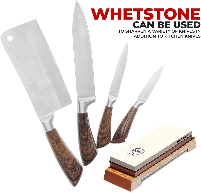 King Whetstone Starter Set Include 1000/6000 Grit Combination Whetstone made in Japan, Knife Angle Holder, B&B Japan Original Wiping Cloth and Stable Plastic Base - Image 5