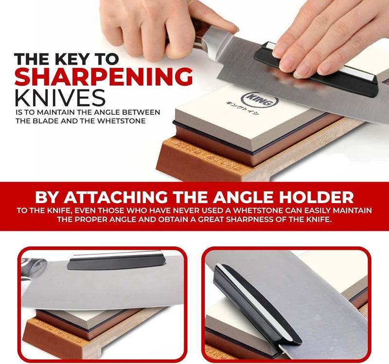 King Whetstone Starter Set Include 1000/6000 Grit Combination Whetstone made in Japan, Knife Angle Holder, B&B Japan Original Wiping Cloth and Stable Plastic Base - Image 4