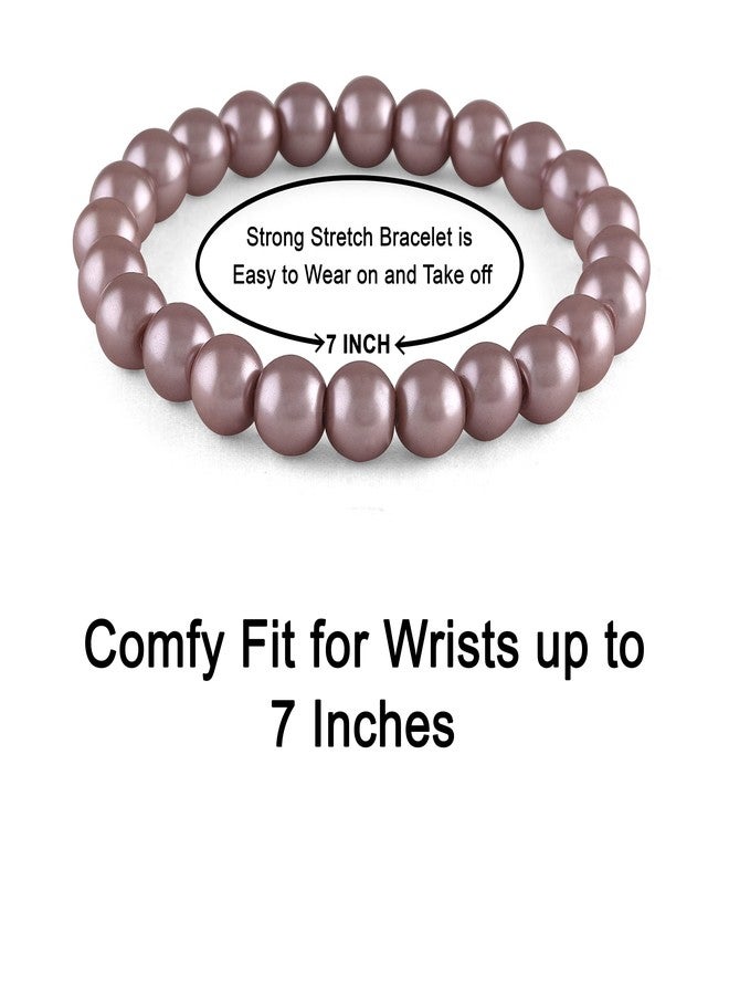 JFL - Jewellery for Less Combo of 8mm Faux Pearl 3 Stretchable Bracelets Handcrafted for Women and Girls (Combo of 3)(Baby Pink,Cream gold,Light Brown),Valentine - Image 4