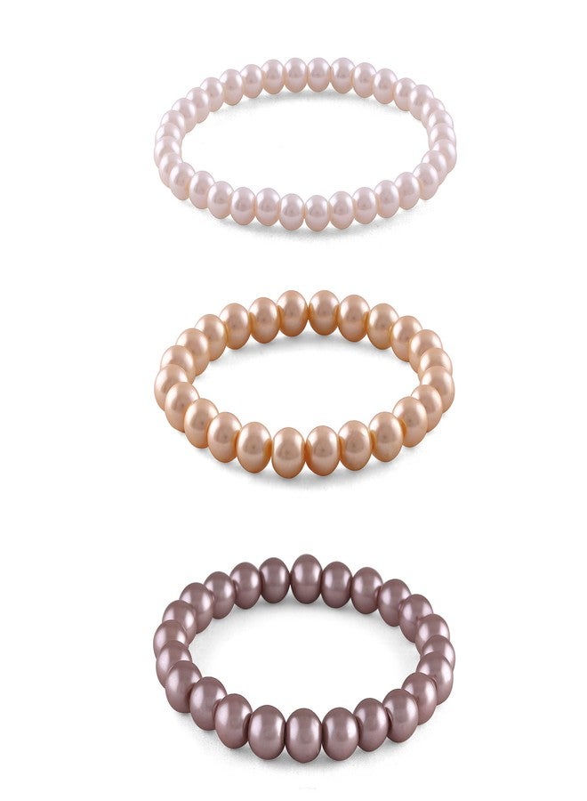 JFL - Jewellery for Less Combo of 8mm Faux Pearl 3 Stretchable Bracelets Handcrafted for Women and Girls (Combo of 3)(Baby Pink,Cream gold,Light Brown),Valentine - Image 5