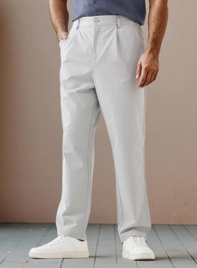 Iconic Iconic Regular Fit Pleated Pants with Flexi Waist and Pockets