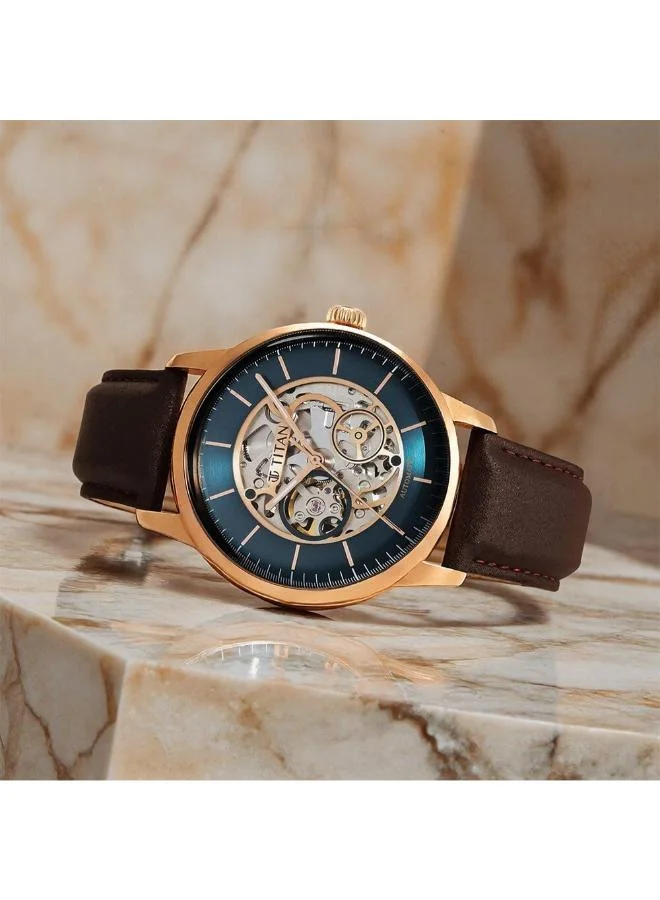 تيتان Men's Leather Analog Watch 90110WL04 - 44 mm