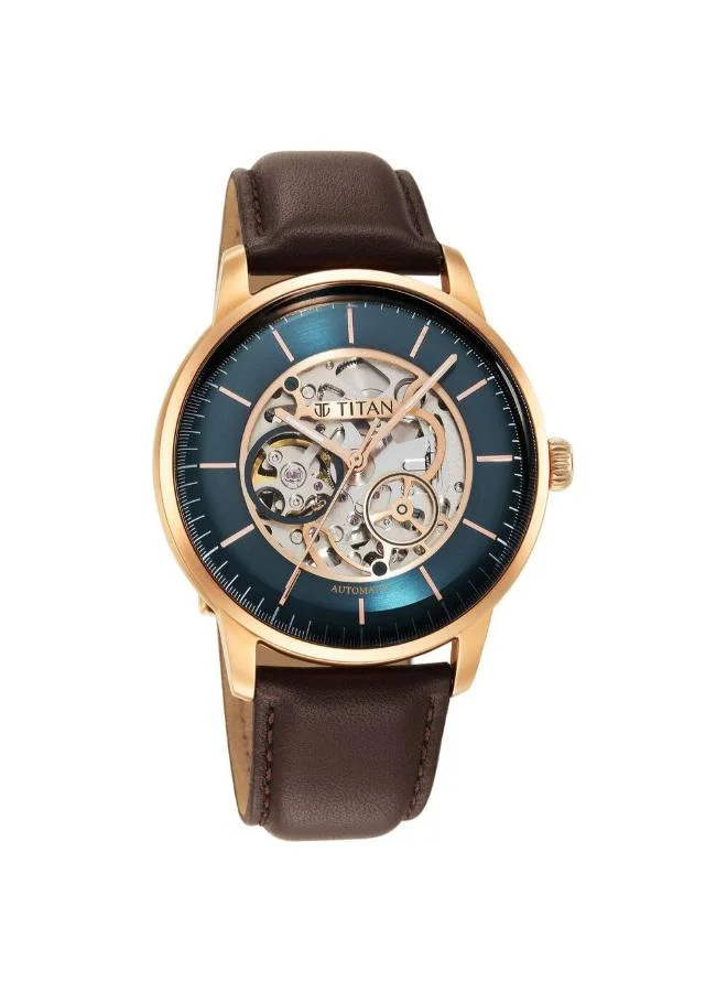 تيتان Men's Leather Analog Watch 90110WL04 - 44 mm