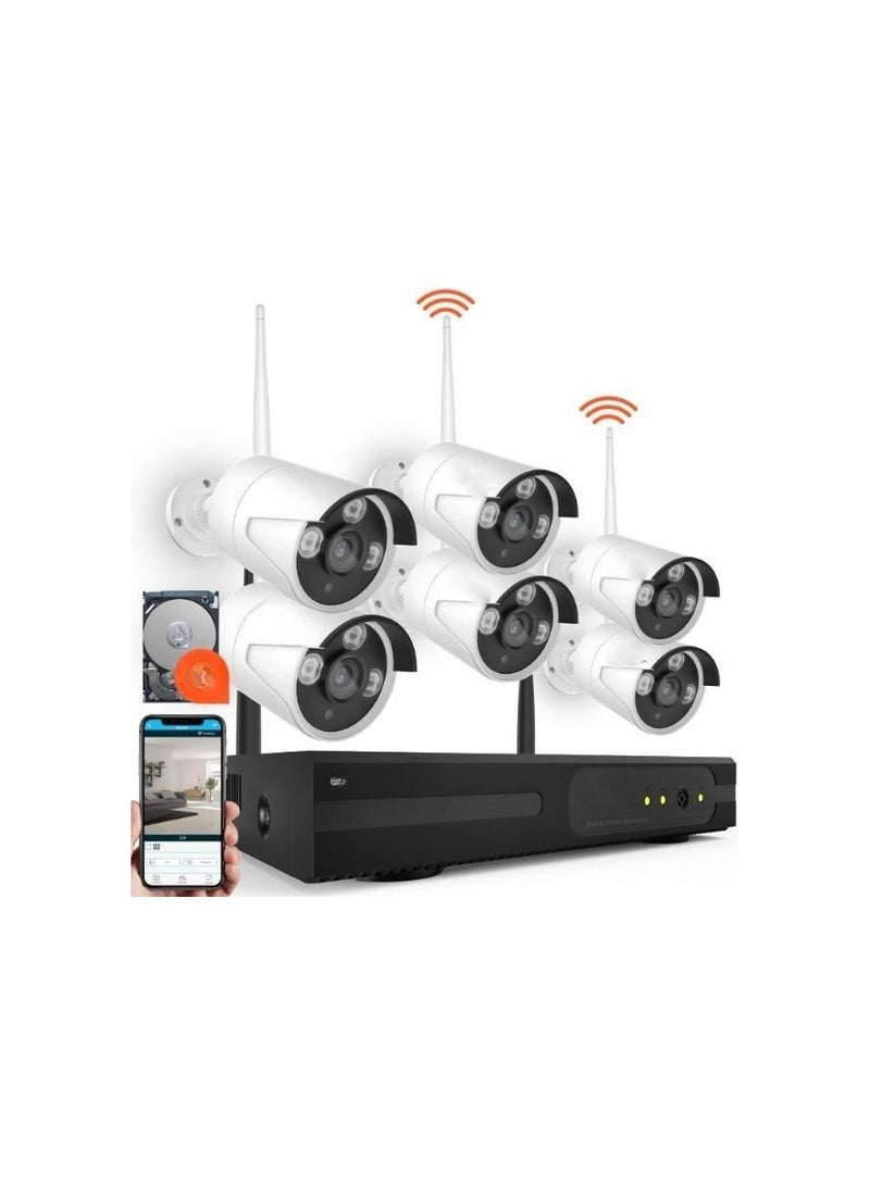 Wireless Security System 8CH 1080P with 1TB HDD, 6 Waterproof 1.3MP Outdoor Cameras, Night Vision & Remote Access