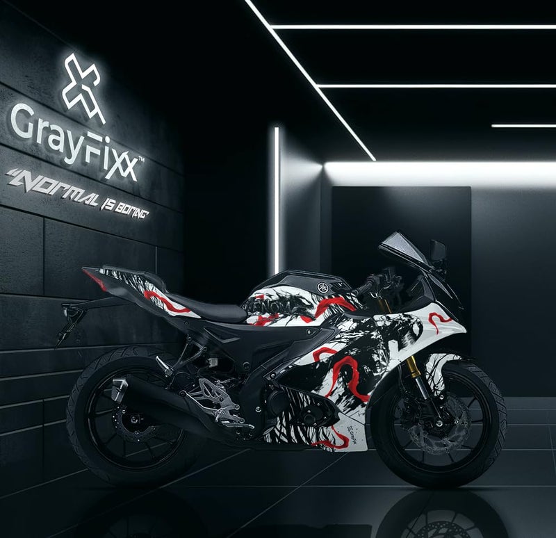Grayfixx Venom Edition Full Sticker for R15M & V4 | Made in Premium Gloss Vinyl with FPF(Fade Protection Film), Water Proof, Precut Sticker, Pack of 1 Both Side with 2 Years Guarantee-Self-Adhesive - Image 2