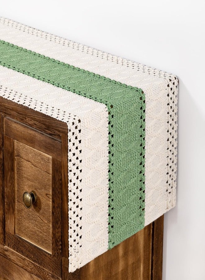 DeZerlor Boho Macrame Table Runner Easter Farmhouse Woven Small Table Runner 36 Inches Ivory& Sage Green Cotton Linen Kitchen Table Decor for Spring Dining Dresser Home Everday Use - Image 5
