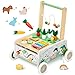 Frogprin Wooden Baby Walker Baby Push Walker Adjustable Speed Baby Walker with Wheel Toddler Activity Center Toys Montessori Farm Walker Toy with Shape Sorter Carrot Harvest for Boys and Girls - Image 2