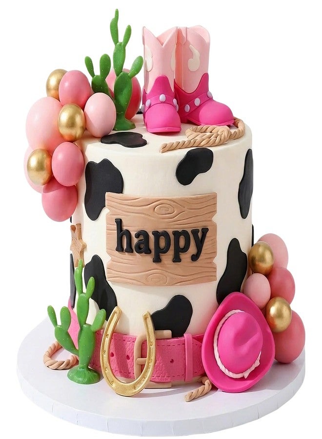 Knana 21Pcs Pink Cowgirl Birthday Cake Topper Cowgirl Hat Cake Topper with Pink Boot for Western Cowgirl Birthday Party Supplies - Image 1