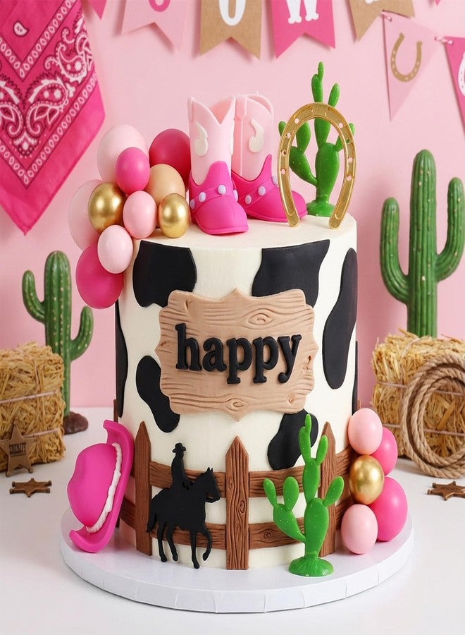 Knana 21Pcs Pink Cowgirl Birthday Cake Topper Cowgirl Hat Cake Topper with Pink Boot for Western Cowgirl Birthday Party Supplies - Image 3