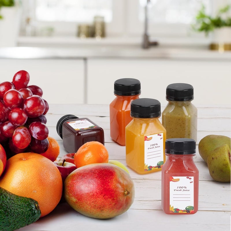 OBKJJ 40 pcs 4oz Pcs Juice Bottles, Juice Bottle with Caps Reusable Empty Clear Bottles with Label, Funnel, Brush Bulk Beverage Containers for Juicing, Drinking, Smoothie and Other Beverages (4-OZ) - Image 2