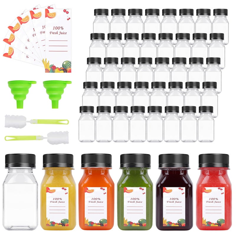 OBKJJ 40 pcs 4oz Pcs Juice Bottles, Juice Bottle with Caps Reusable Empty Clear Bottles with Label, Funnel, Brush Bulk Beverage Containers for Juicing, Drinking, Smoothie and Other Beverages (4-OZ) - Image 1