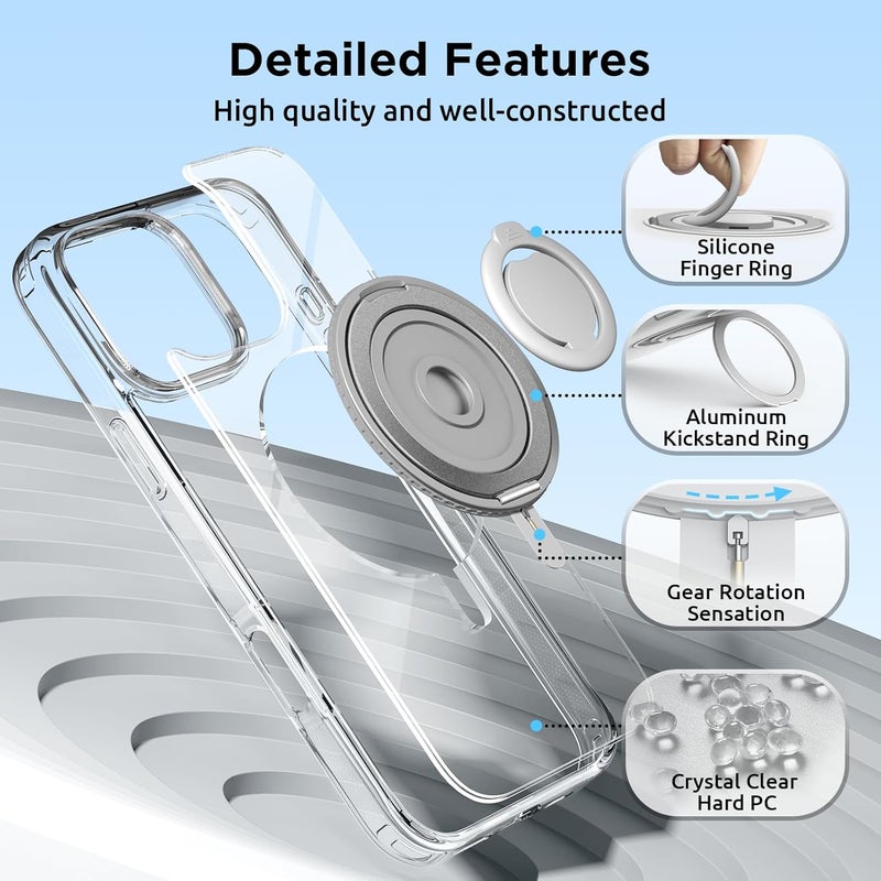 SURPHY for iPhone 16 Pro Case With Rotable Magnetic Ring Stand and Silicone Finger Ring Grip, Compatible with MagSafe, Slim Shockproof Phone Case for iPhone 16 Pro 6.3 Inch, Clear - Image 5
