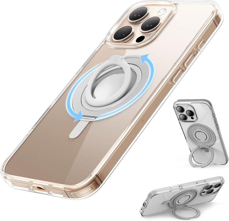 SURPHY for iPhone 16 Pro Case With Rotable Magnetic Ring Stand and Silicone Finger Ring Grip, Compatible with MagSafe, Slim Shockproof Phone Case for iPhone 16 Pro 6.3 Inch, Clear - Image 1