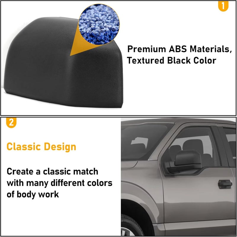 Moonlinks Compatible with Ford F150 2015 2016 2017 2018 2019 2020 Left Side Mirror Cover Replacement, Textured Black Left Driver Side Door Rearview Mirror Cover Trim F150 LH Side Mirror Cap Cover - Image 3