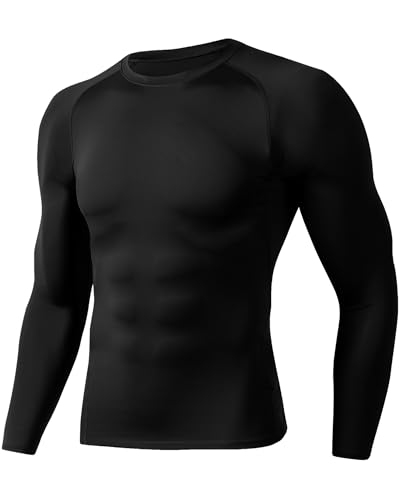 BOOJO Compression Shirts for Men - Long Sleeve Black Workout Base Layer Athletic Gym Tops Quick Dry Running Undershirts - Image 1