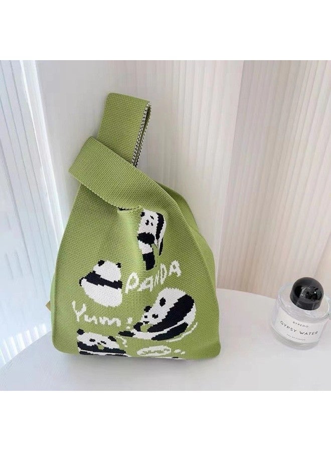 Ins Cute Handbag Women's Bag All-match Hand Carrying Casual Panda Knitted Bag Bucket Bag Tote Bag Lunch Box Bag-Color:Face Covering Bear Gray  - Image 3