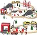 Giant bean 72PCS Fire Station Wooden Train Track Electric Train Set Gift Packed Toy Railway Kits for Kids Toddler Boys and Girls 345 Years Old and Up Christmas Birthday Gift Toy for Kids - Image 4