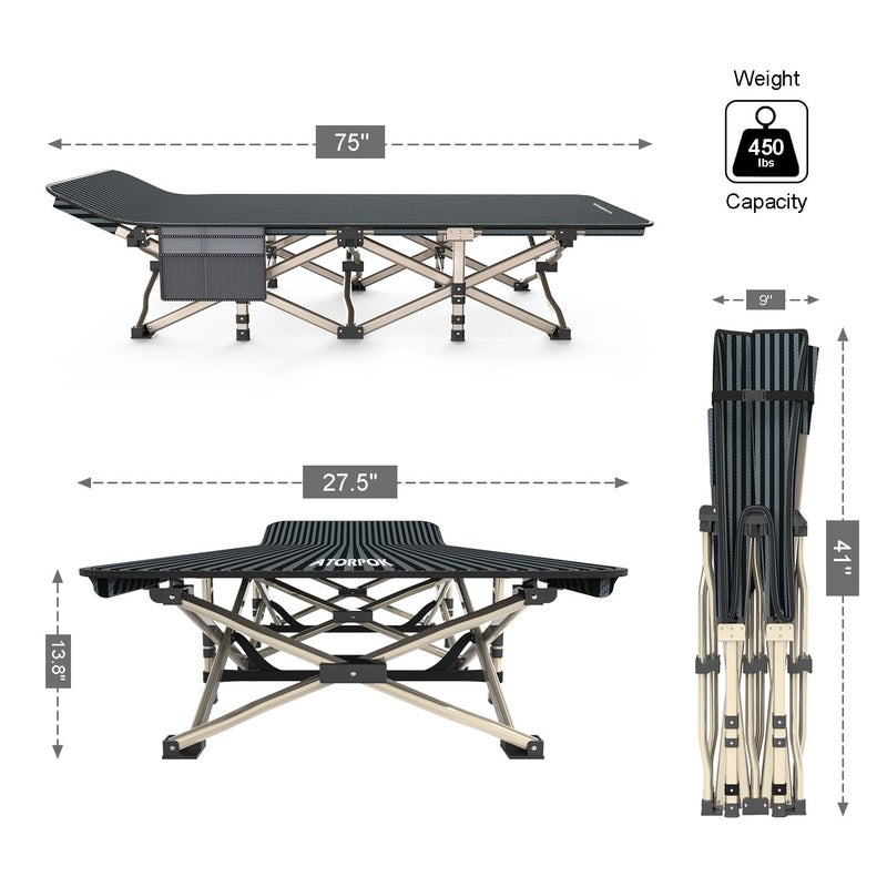 ATORPOK Camping Cot for Adults Comfortable, Tent Folding Cot for Sleeping, Lightweight Folding Bed with Carry Bag for Kids Supports 450 lbs, Office Na - Image 2