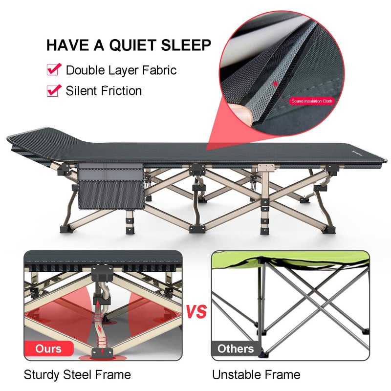 ATORPOK Camping Cot for Adults Comfortable, Tent Folding Cot for Sleeping, Lightweight Folding Bed with Carry Bag for Kids Supports 450 lbs, Office Na - Image 5
