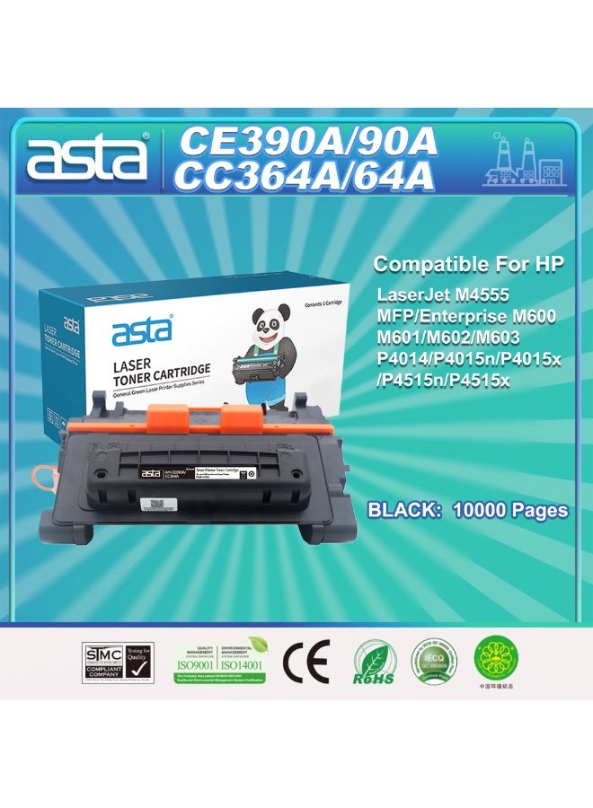 استا خرطوشة حبر عالمية ASTA CE390A CC364A 90A 64A، 10000 صفحة، متوافقة مع طابعة HP LaserJet P4014 P4015n P4015x P4515n P4515x M4555 MFP Enterprise M600 M601 M602 M603، بديلة للطابعات المكتبية، إنتاجية طويلة الأمد، طباعة عالية الجودة - Image 1