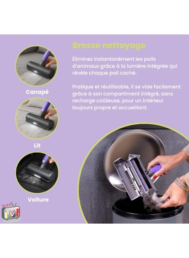 Pet Hair Remover for Clothes Reusable Lint Roller Effortless Cat & Dog Removal Self-Cleaning Brush Carpet, Sofa, Car, Bed (Purple, grey) - Image 3