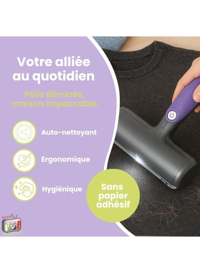 Pet Hair Remover for Clothes Reusable Lint Roller Effortless Cat & Dog Removal Self-Cleaning Brush Carpet, Sofa, Car, Bed (Purple, grey) - Image 2