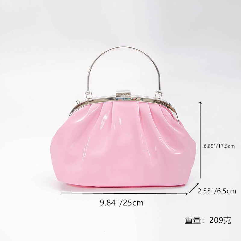 Girl'S Heart Pleated Cloud Bag Summer Bag Cute Small Satchel Evening Bag Hand Carrying Out Princess Bag - Image 3