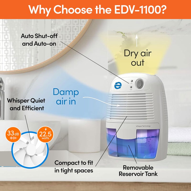 Eva-Dry إيفا-دراي EDV-1100 مزيل الرطوبة الهادئ 16 أونصة مع إيقاف التشغيل التلقائي وإعادة التشغيل للمساحات الصغيرة في منزلك، RV، سيارة، والتخزين حتى 122 قدم مربع - Image 3