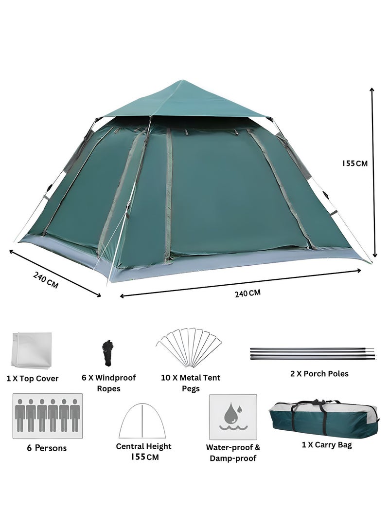 Cyber 6 Person Camping Tent Automatic Instant Pop-Up Tent Lightweight Portable Tent Outdoor Camping Waterproof Windproof Camping Tent and Mesh Windows 2 Doors with Carry Bag - Image 2