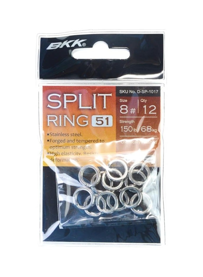 BKK High Strength Stainless Steel Split Rings 51 Lure Connector Flat 12PCS Ultra Steel Wire Heavy Duty Lure Rings Saltwater Terminal Tackle Connector Trolling Lures - Size:8 / 150lb,68KG - Image 1
