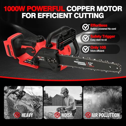 FXAFXA Brushless Electric Chainsaw 12" Cordless Tool Only for Milwaukee M18 18V Battery with Auto Oiler & Security Lock, for Tree Saw Trimming and Branch Wood Cutting (Tool Only) - Image 2