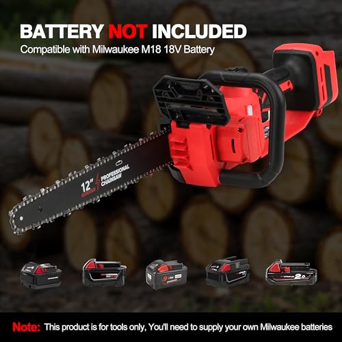 FXAFXA Brushless Electric Chainsaw 12" Cordless Tool Only for Milwaukee M18 18V Battery with Auto Oiler & Security Lock, for Tree Saw Trimming and Branch Wood Cutting (Tool Only) - Image 4
